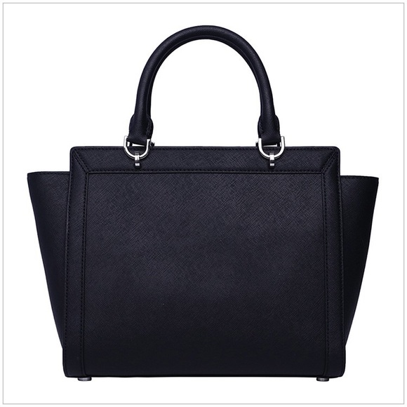 NWT BLACK AND SILVER MICHAEL KORS TINA MD SATCHEL - Picture 4 of 7